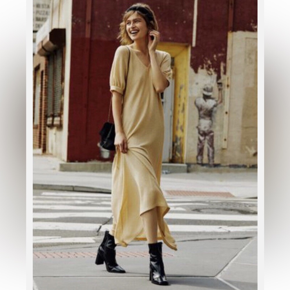 Free People Beach Montauk Sweater Midi Dress Size Small puff sleeve maxi